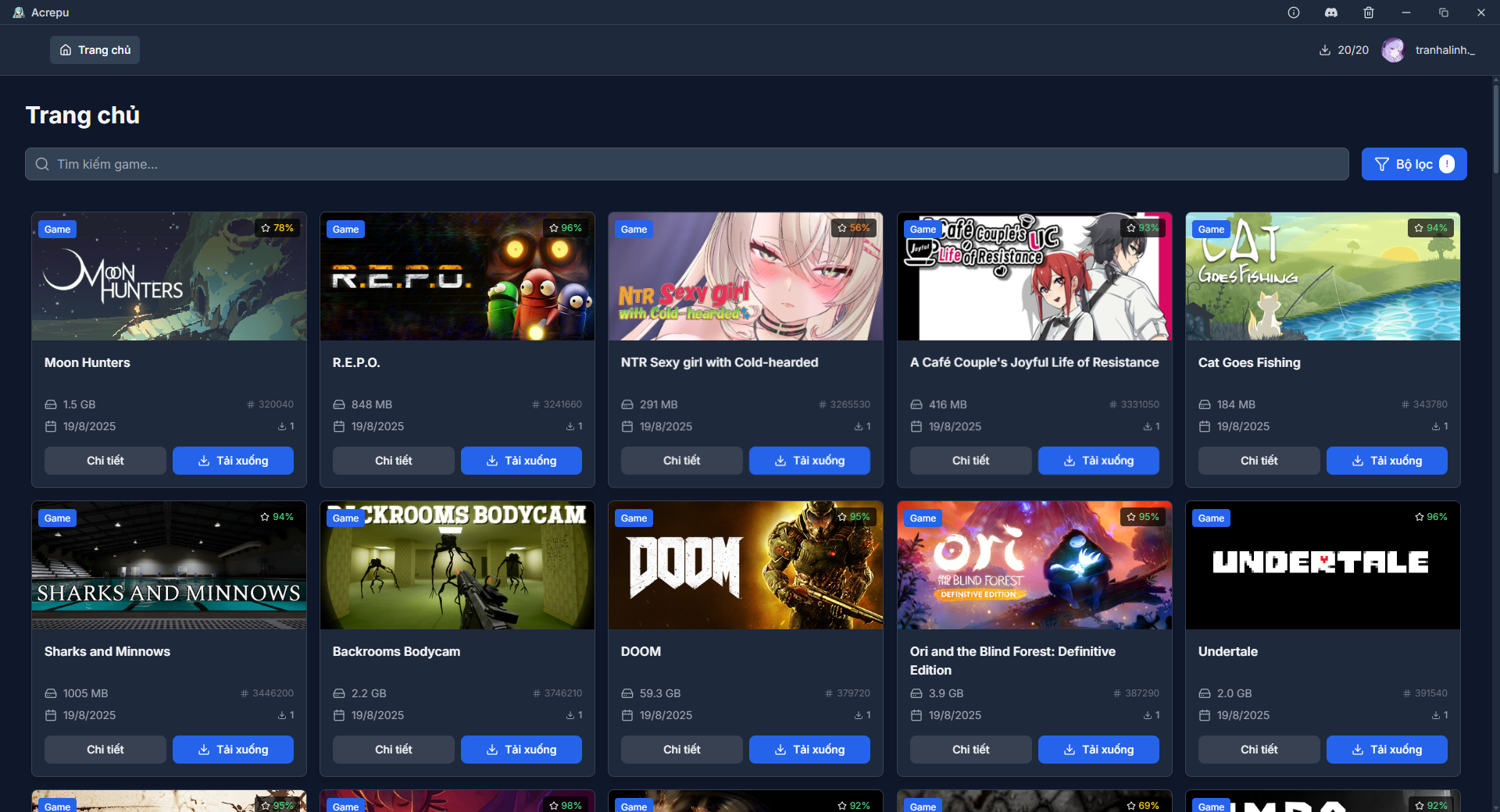 Giao diện phần mềm Acrepu